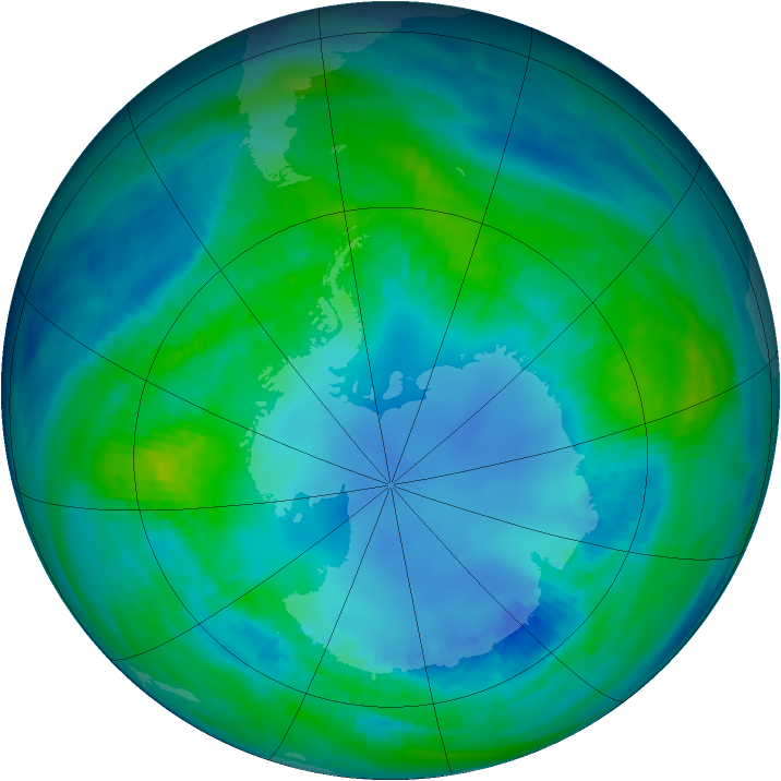 Antarctic ozone map for 29 April 1985